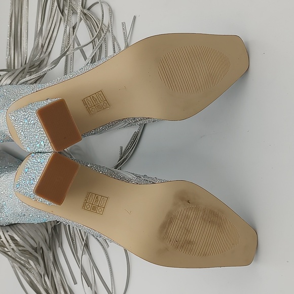 Women's Silver Fringe Rhinestone Cowboy Boots Silver 7 - Picture 7 of 16